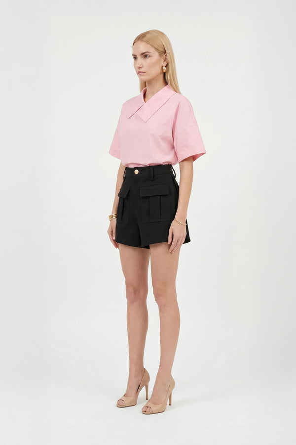 Sofia Collar-Detail Short-Sleeve Blusa 752969ROS