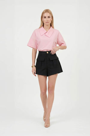 Sofia Collar-Detail Short-Sleeve Blusa 752969ROS