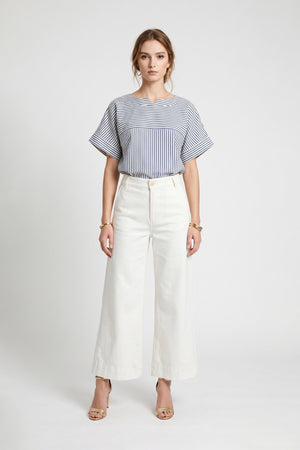 Mia Striped Short Sleeve Blusa 752970 AZU