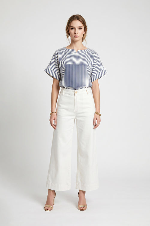 Mia Striped Short Sleeve Blusa 752970 AZU