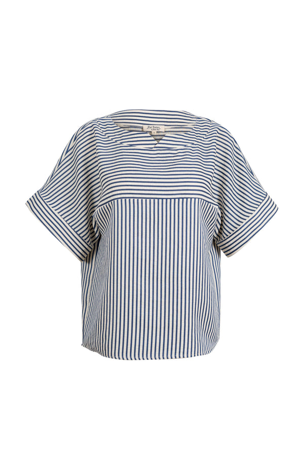 Mia Striped Short Sleeve Blusa 752970 AZU