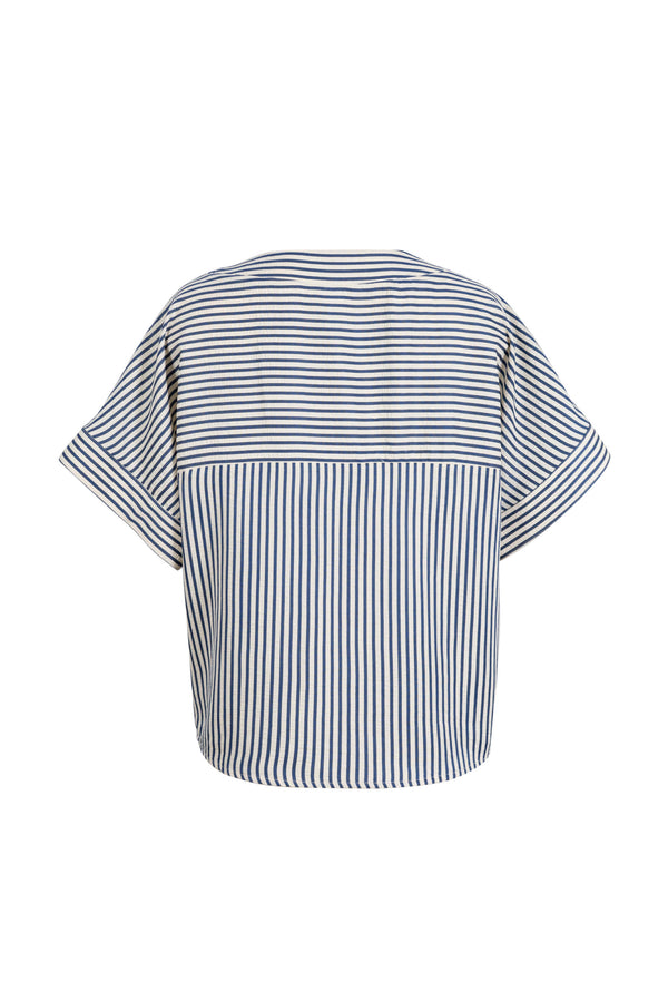 Mia Striped Short Sleeve Blusa 752970 AZU