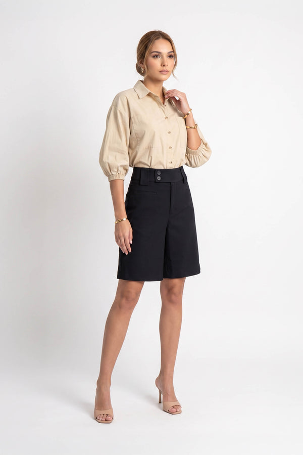 Antonia Asymmetric-Closure High-Waist Bermudas 731137NEG