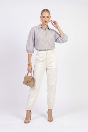 Lucia Puff-Sleeve Button-Down Camisa 752977PER