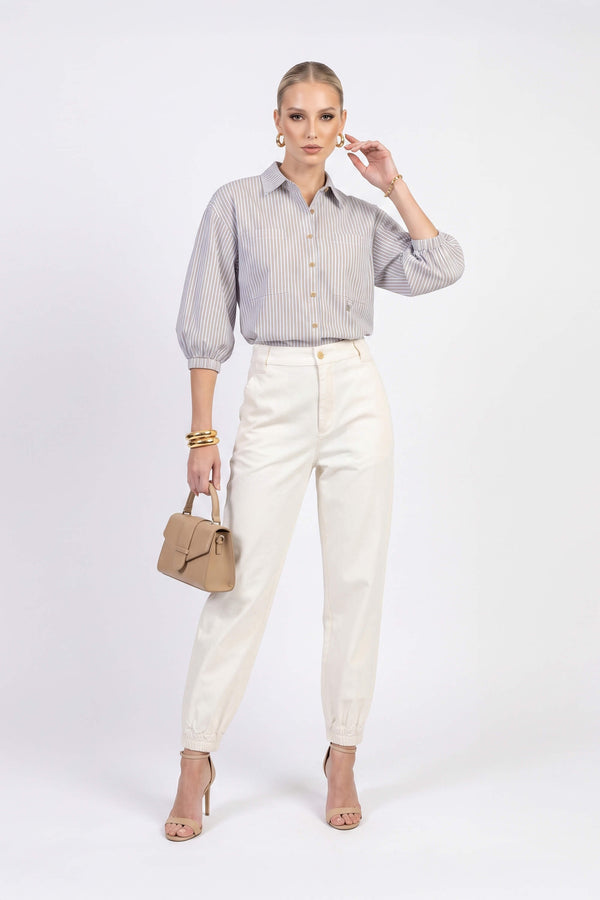 Lucia Puff-Sleeve Button-Down Camisa 752977PER