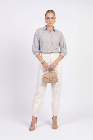 Lucia Puff-Sleeve Button-Down Camisa 752977PER