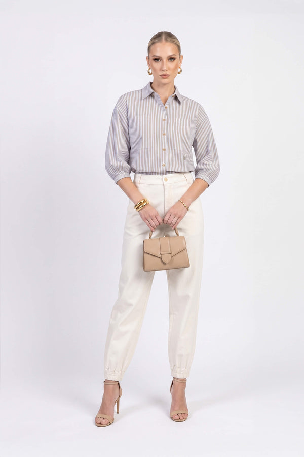 Lucia Puff-Sleeve Button-Down Camisa 752977PER
