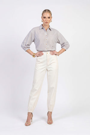 Lucia Puff-Sleeve Button-Down Camisa 752977PER