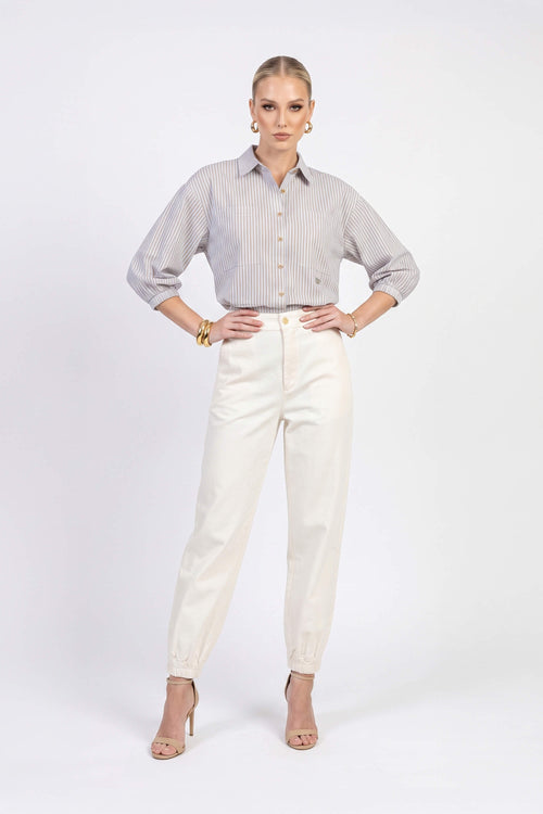 Lucia Puff-Sleeve Button-Down Camisa 752977PER