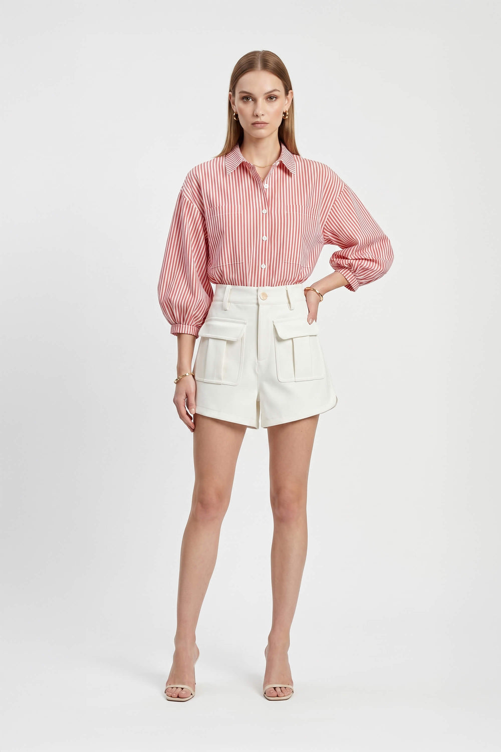 Lucia Puff-Sleeve Button-Down Camisa 752977