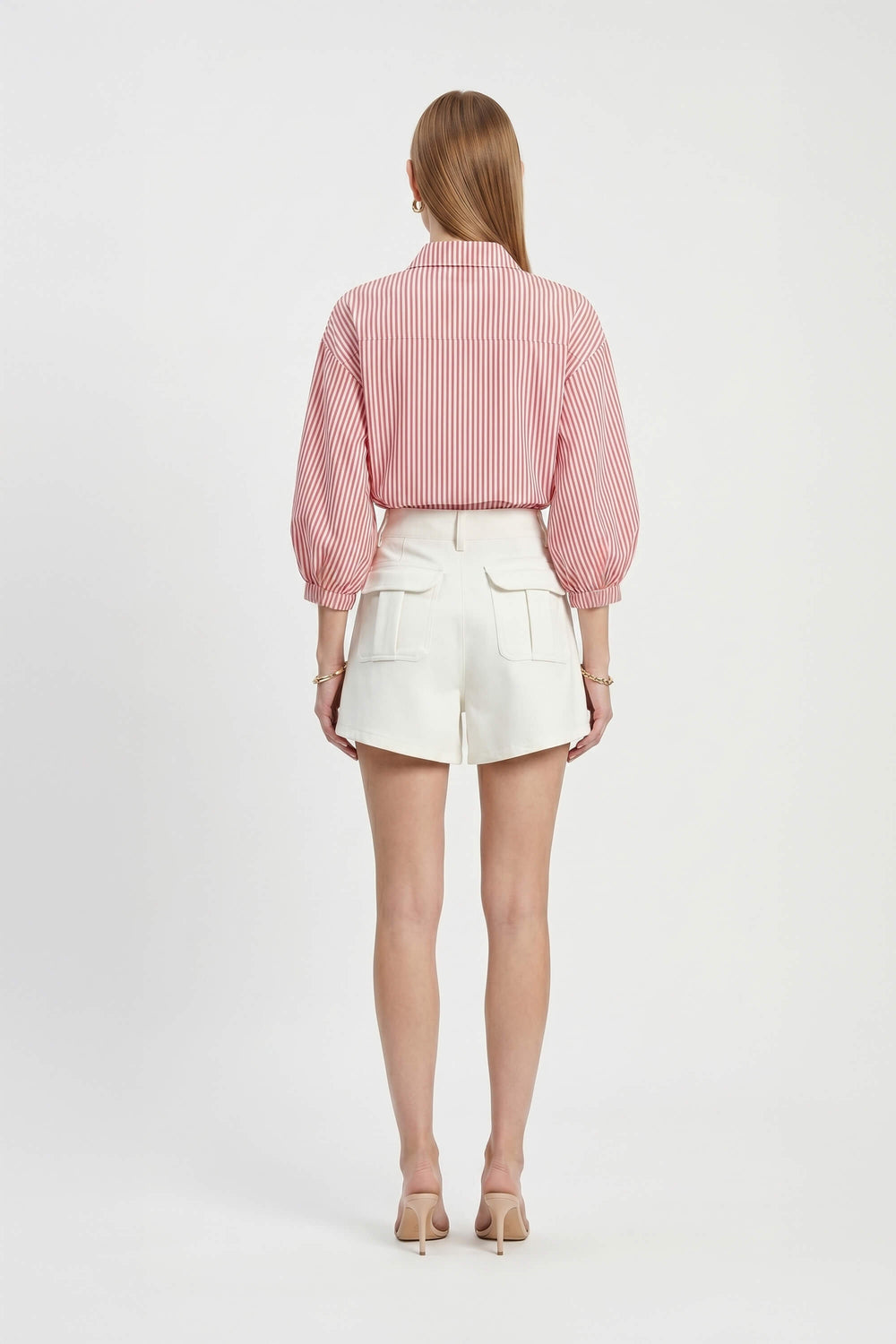 Lucia Puff-Sleeve Button-Down Camisa 752977