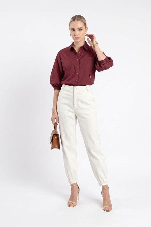 Lucia Puff-Sleeve Button-Down Camisa 752977VIN