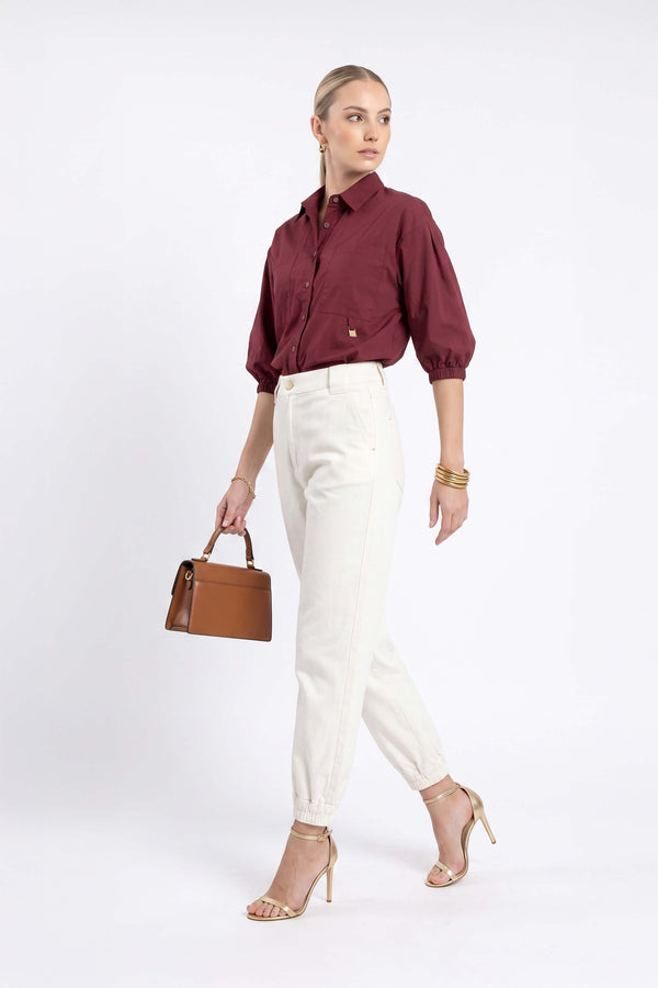 Lucia Puff-Sleeve Button-Down Camisa 752977VIN