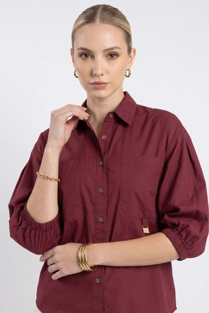 Lucia Puff-Sleeve Button-Down Camisa 752977VIN