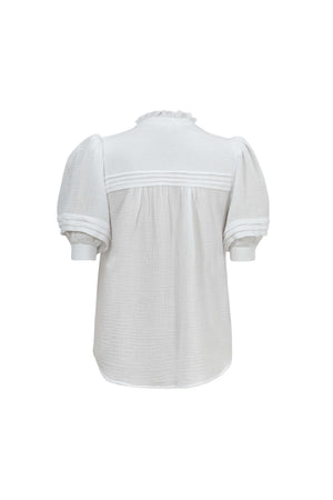 Olivia Ruffled High-Neck Pleated Short-Sleeve Blouse