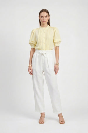 Olivia Ruffled High-Neck Pleated Short-Sleeve Blouse