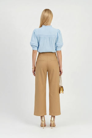 Olivia Ruffled High-Neck Pleated Short-Sleeve Blouse