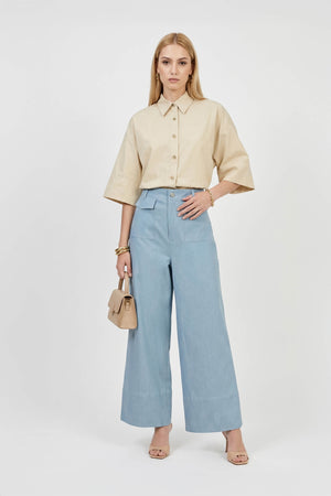 Camila One-Shoulder Smocked-Cuff Blusa 752992ARE