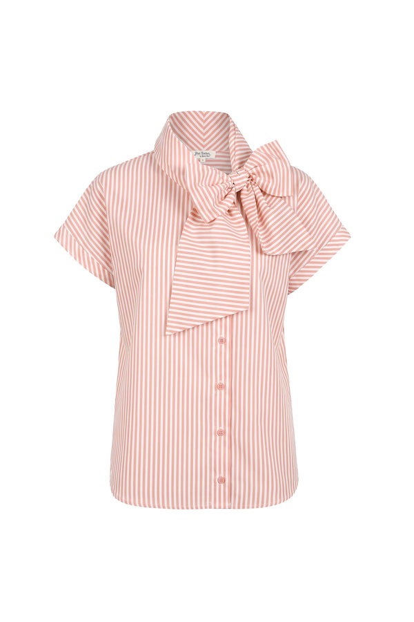 Inés Tie Neck Striped Short Sleeve Camisa 752994 BEI