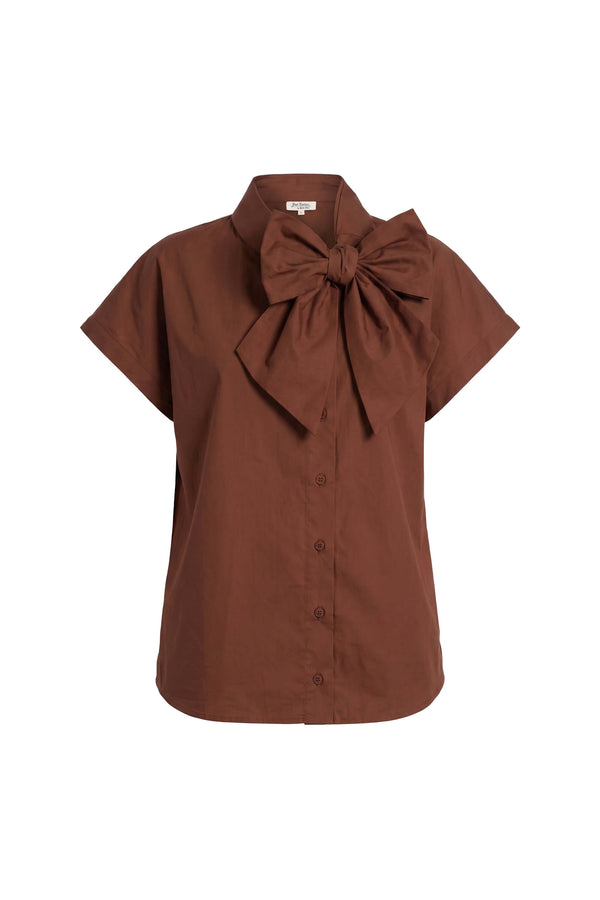 Inés Tie Neck Striped Short Sleeve Camisa 752994 CAF