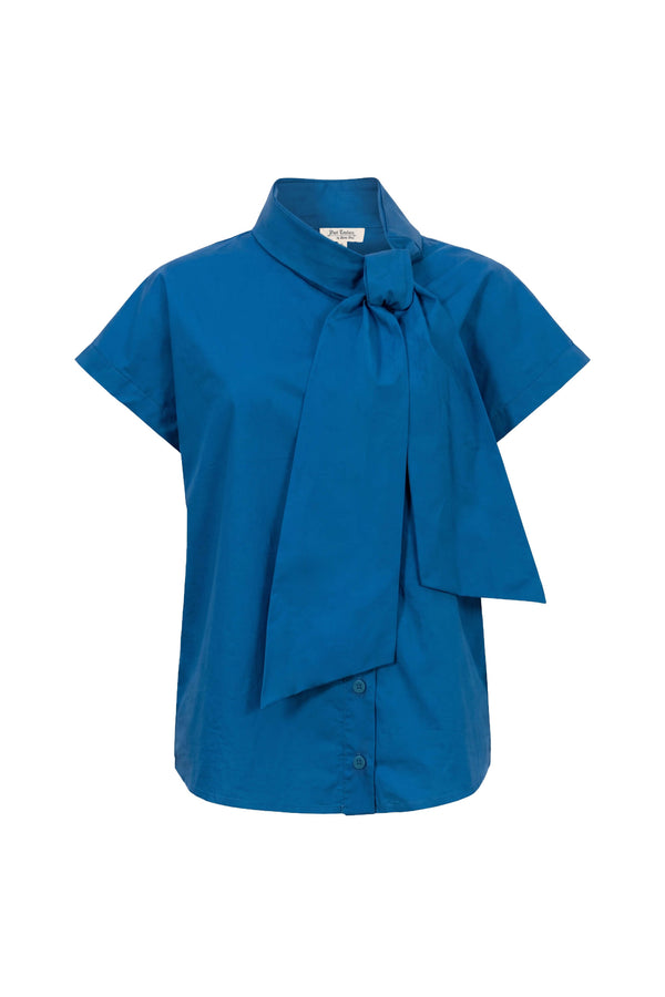 Inés Tie Neck Striped Short Sleeve Camisa 752994 COB