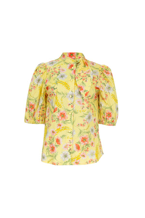 Amira Tie-Neck Puff-Sleeve Blusa 752995
