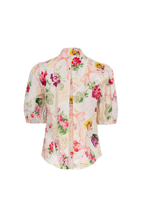 Amira Tie-Neck Puff-Sleeve Blusa 752995