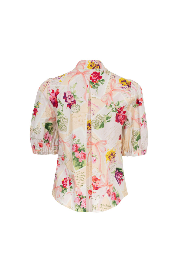 Amira Tie-Neck Puff-Sleeve Blusa 752995