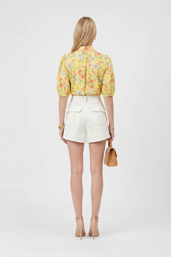 Amira Tie-Neck Puff-Sleeve Blusa 752995