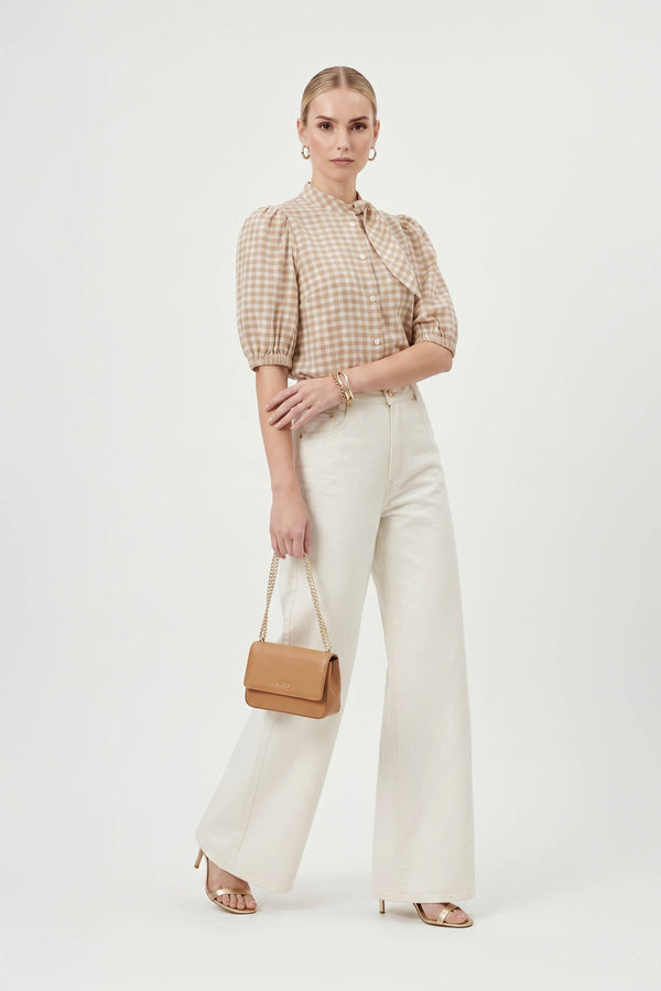 Amira Tie-Neck Puff-Sleeve Blusa 752995