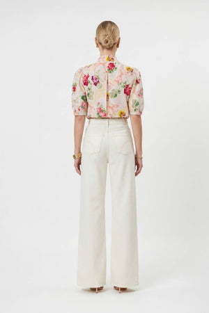 Amira Tie-Neck Puff-Sleeve Blusa 752995