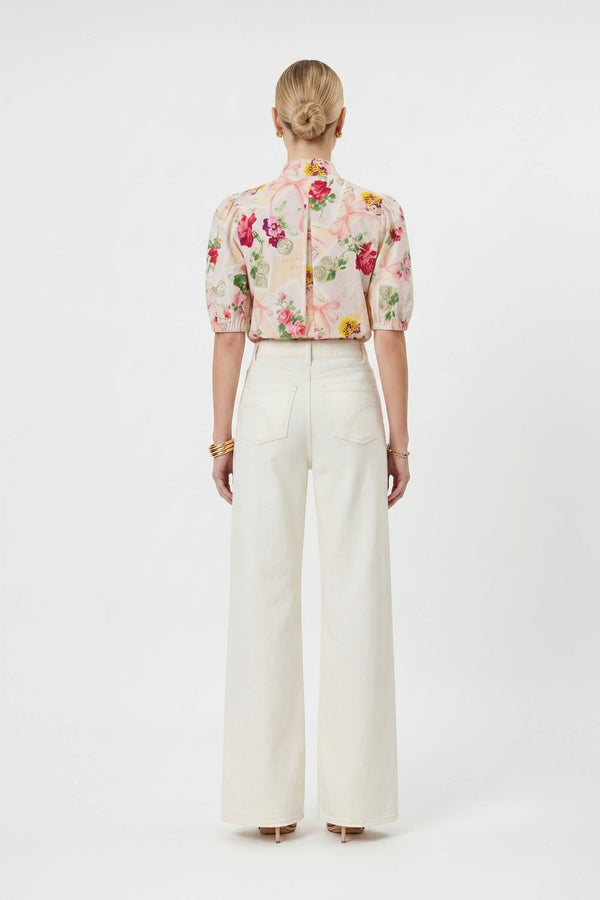 Amira Tie-Neck Puff-Sleeve Blusa 752995