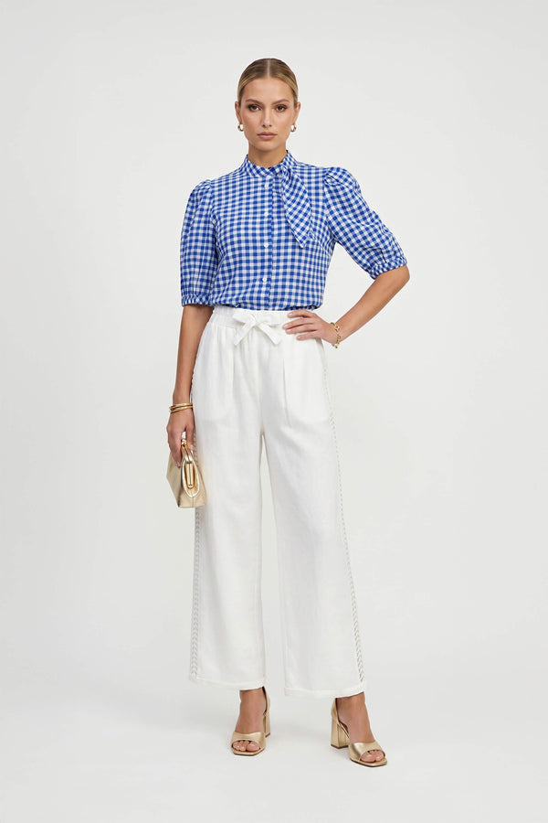 Amira Tie-Neck Puff-Sleeve Blusa 752995