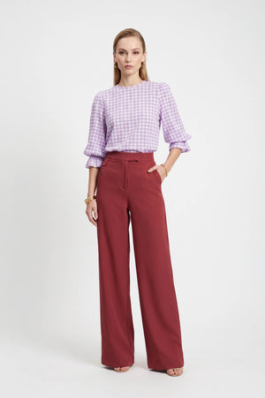Viviana Wide-Collar Bishop-Sleeve Blusa 752996