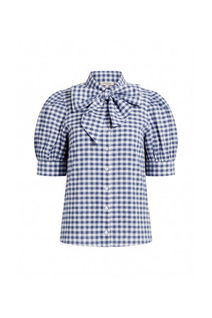 Elena Gingham Bow Puff Sleeve Blusa 753007 MAR