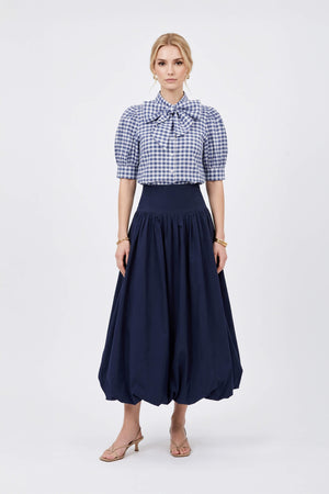 Elena Gingham Bow Puff Sleeve Blusa 753007 MAR
