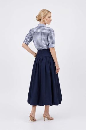 Elena Gingham Bow Puff Sleeve Blusa 753007 MAR