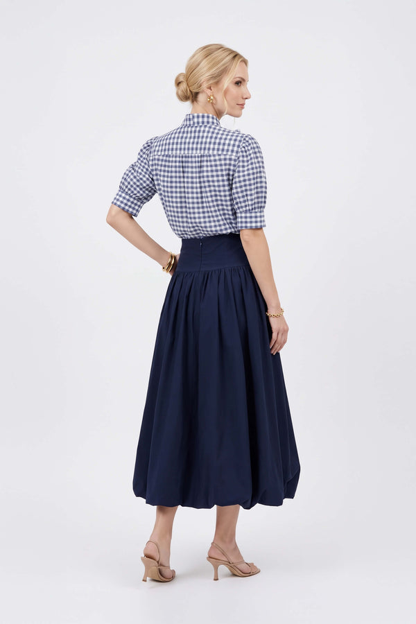 Elena Gingham Bow Puff Sleeve Blusa 753007 MAR