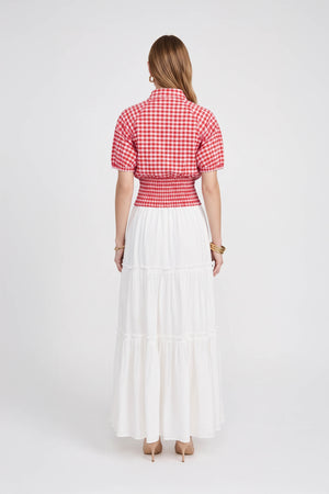 Lucía Gingham Tie-Front Smocked Blusa 753010 ROJ