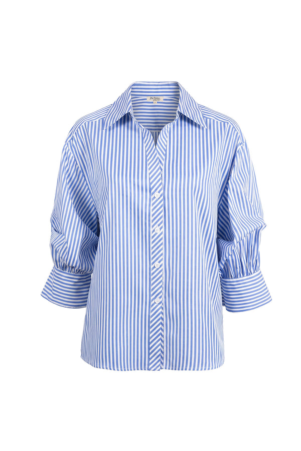 Gala Striped Puff Sleeve Camisa 753011 AZU