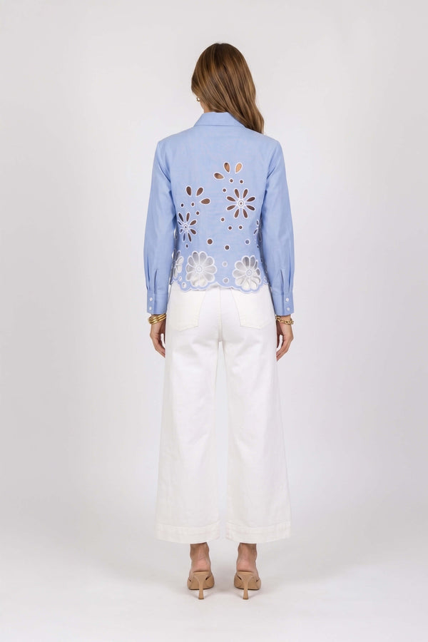 Nicoletta Eyelet Cutout Shirt Blusa 753034 AZU