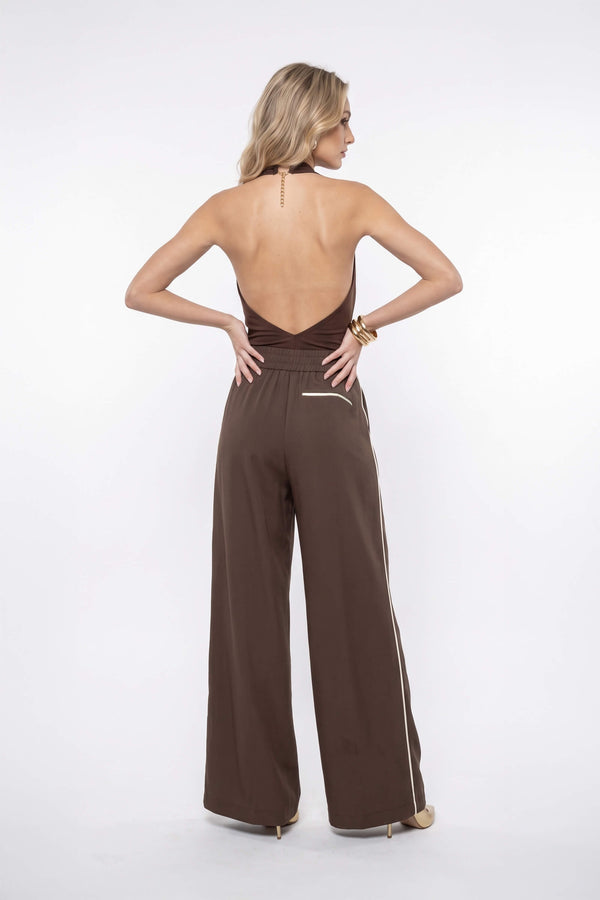 Elena Side-Piped High-Waist Wide-Leg Pantalón 532165 CAF
