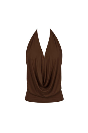 Sofía Halter Cowl-Neck Backless Blusa 753039 CAF