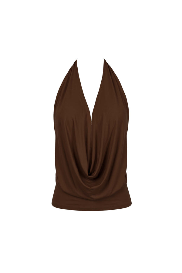 Sofía Halter Cowl-Neck Backless Blusa 753039 CAF