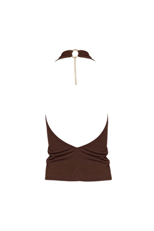 Sofía Halter Cowl-Neck Backless Blusa 753039 CAF