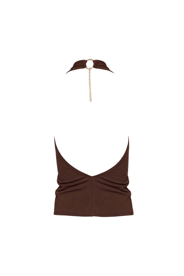 Sofía Halter Cowl-Neck Backless Blusa 753039 CAF