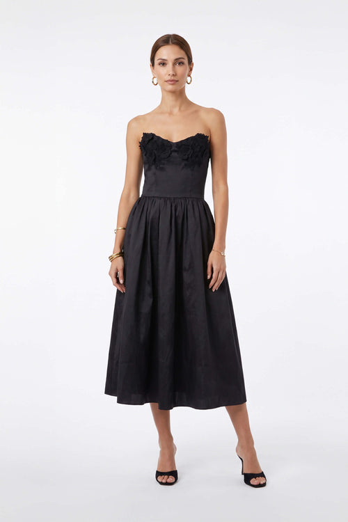 *Romina Strapless Floral Appliqué Midi Vestido 820131 NEG
