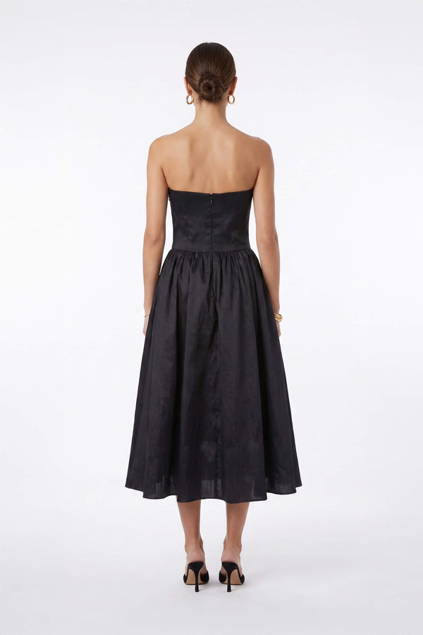 *Romina Strapless Floral Appliqué Midi Vestido 820131 NEG