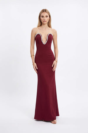 *Martina Crystal Embellished Plunge Maxi Vestido 820133 VIN