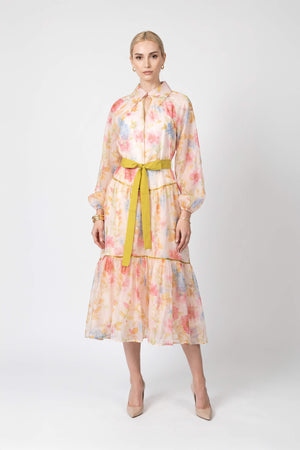 *Lucía Floral Tiered Belted Midi Vestido 820135 EST
